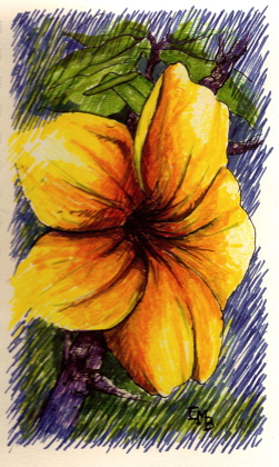 Yellow Hibiscus, Mixed media