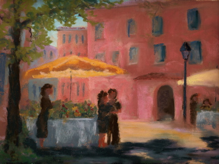 soft pastel sketch, market scene