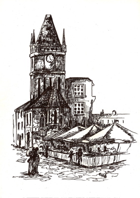 Market scene, Ink