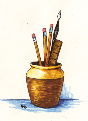 Pencil Jar, various inks