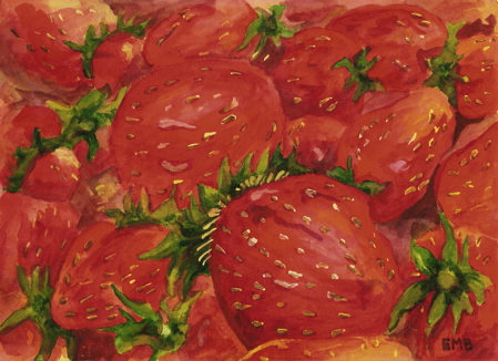 Strawberries, watercolor
