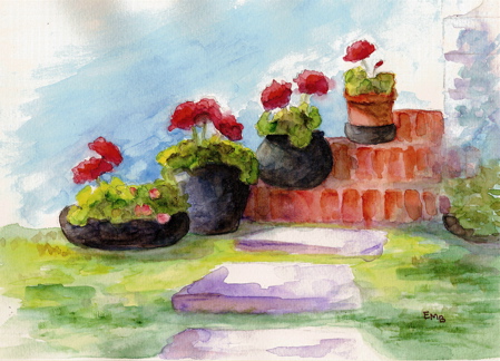 Mother's Day, Red Geraniums, watercolor