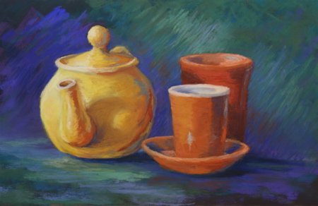 Yellow Teapot, pastel, 10 x 15